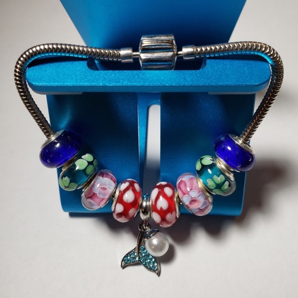 2pcs Silver European Murano Blue Glass Beads Charm - Picture 6 of 7